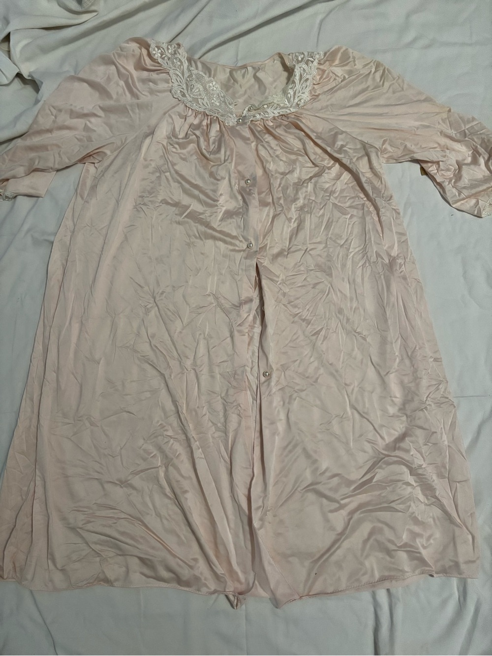 Lace-Trim Satin Button-Front Nightgown - Blush - Picture 2 of 5